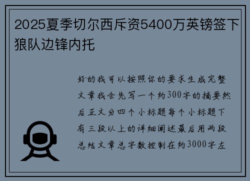 2025夏季切尔西斥资5400万英镑签下狼队边锋内托