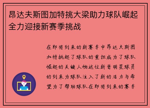 昂达夫斯图加特挑大梁助力球队崛起全力迎接新赛季挑战